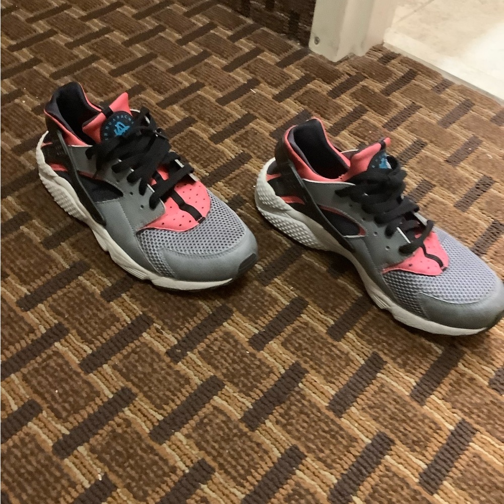 Gray and Pink Nike Huarache Athletic Sneakers